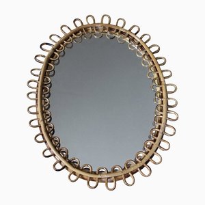 Vintage Rattan and Bamboo Oval Wall Mirror by Franco Albini, 1960s