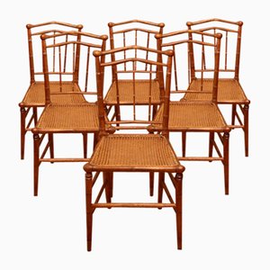 19th Century Cherry Dining Chairs With Faux Bamboo, Set of 6