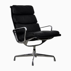 Black Leather Soft Pad Armchair by Charles & Ray Eames for Herman Miller, 1970s