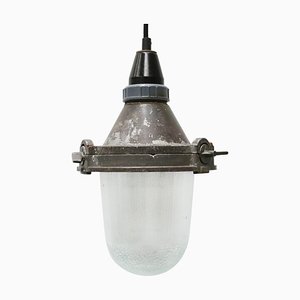Lámparas colgantes industriales de vidrio transparente, marrón y morado