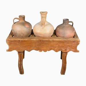 Antique Spanish Tinaja Pots & Stand, Set of 4