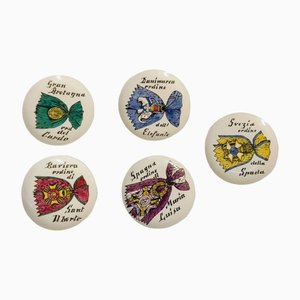 Ceramic Saucers Decorated With Medals by Piero Fornasetti, Milan, 1960s, Set of 5