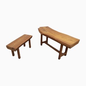 Brutalist Wood Side Tables, Set of 2