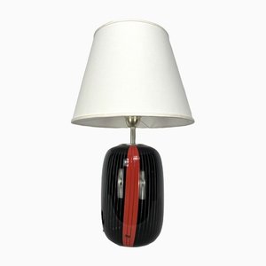 Lámpara de mesa de cristal de Murano negro y rojo de VeArt, años 70