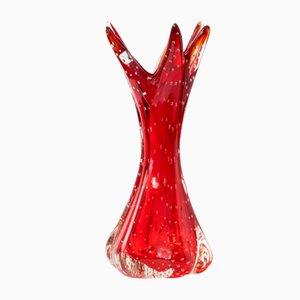 Jarrón Bullicante de cristal de Murano rojo, años 60