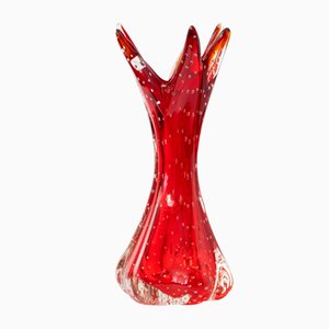 Rote Bullicante Glasvase aus Muranoglas, 1960er