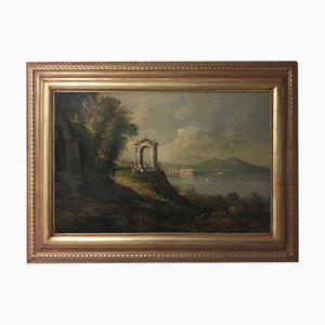 Pintura de paisaje de nápoles, escuela napolitana, óleo sobre lienzo, enmarcado