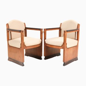 Art Deco Oak Amsterdamse School Armchairs attributed to Hildo Krop for T Woonhuys, Set of 2