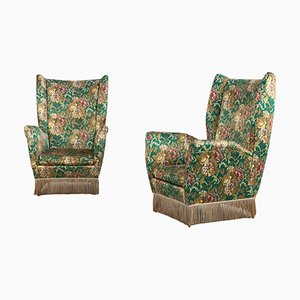 Italian Floral Upholstered Wingback Chairs by I. S. A. Bergamo, 1950s, Set of 2