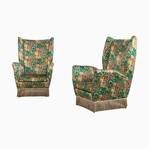 Italian Floral Upholstered Wingback Chairs from I. S. A. Bergamo, 1950s, Set of 2