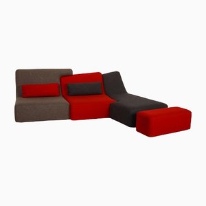 Red Corner Sofa with Stool from Ligne Roset, Set of 2