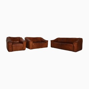 Brown Leather DS 47 3-Seater, 2-Seater & Armchair from de Sede, Set of 3