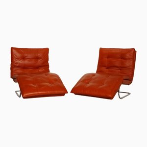 Orange Leather Woow Armchairs from Willi Schillig, Set of 2
