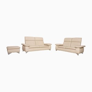 Cream Leather Chillout 3 Seater, 2 Seater & Footstool Function from Willi Schillig, Set of 3