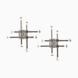 Large Italian Chrome Wall Sconces in the style of Sciolari, 1970s, Set of 2