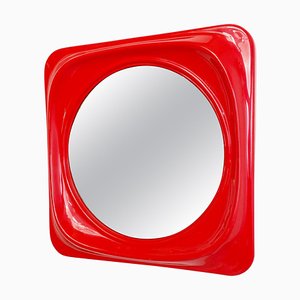 Espejo italiano Mid-Century moderno de plástico rojo, años 80