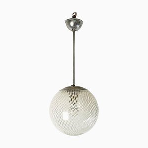 Lámpara de araña italiana Art Déco de malla de vidrio con tallo de metal, años 30