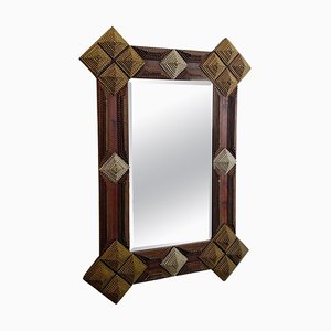 Amerikanischer Tramp Art Spiegel aus Holz, 1800er