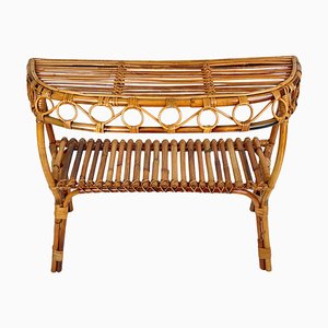 Midcentury Rattan & Bamboo Console Table in Franco Albini Style, Italy, 1960s