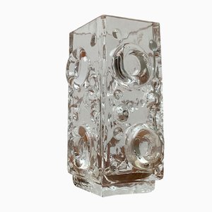 Mid-Century Swedish Brutalist Bubble Glass Block Vase by Josef Schott for Smalandshyttan, 1960s
