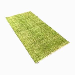 Vintage Hand Knotted Overdyed Green Wool Rug