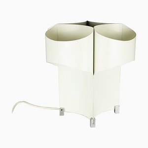 Lámpara de mesa italiana era espacial de metal cromado y pintado en blanco, años 60
