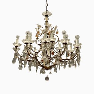 Large Crystal Macaroni Chandelier With Murano Fruits & Flowers, 1950s