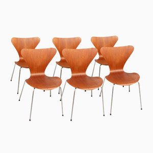 3107 Series 7 Dining Chairs in Teak by Arne Jacobsen for Fritz Hansen, 1960s, Set of 6