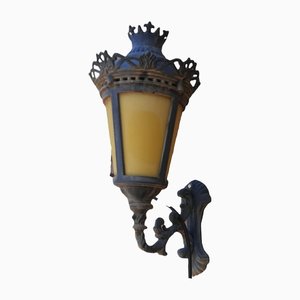 Mid-Century Outdoor Sconce in Iron & Glass
