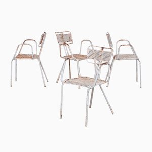 Mid-Century French Metal Radar Garden Chairs by Rene Malaval, Set of 4