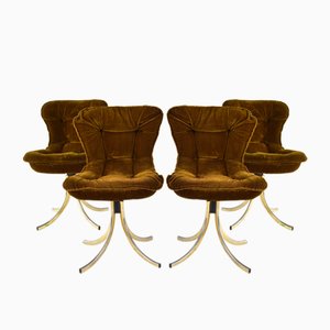 Velvet and Brass Swivel Dining Chairs by Gastone Rinaldi for Rima, Italy, 1970s, Set of 4
