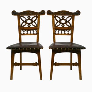 Jugendstil Eichenholz Stühle mit Original Ledersitzen, 1900, 2er Set
