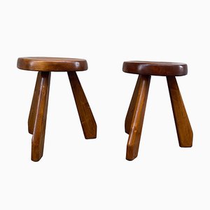 Vintage Pine Stools by Charlotte Perriand for Les Arcs, France, 1960s, Set of 2