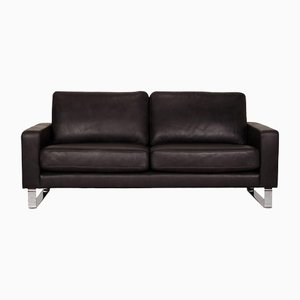 2-Sitzer Sofa aus anthrazitfarbenem Leder von Frommholz Domino