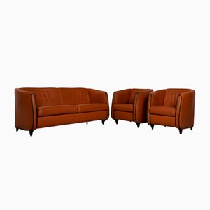 2-Seater Brown Leather Sofa Set from de Sede, Set of 3