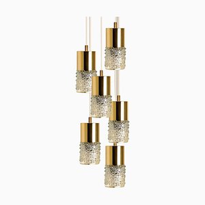 Pressed Glass and Brass Pendant Light, 1970s