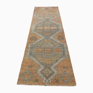 Alfombra de pasillo turca vintage geométrica de lana hecha a mano