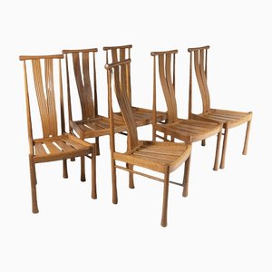 Ash and Elm High Back Dining Room Chairs by Ercol, Set of 6