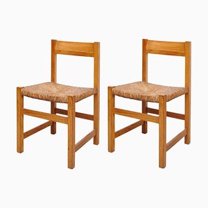 Spanische Stühle aus Rattan & Holz, 1950er, 2er Set