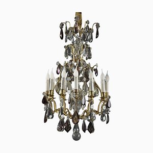 Large 19th Century White and Amethyst Crystal Chandelier