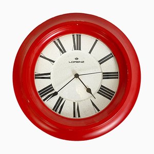 Modern Round Italian Red Wall Clock by Lorenz, 1970s