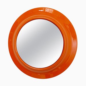 Modern Round Italian Orange Plastic Mirror, 1980s