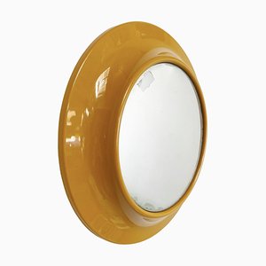 Modern Round Italian Yellow Ocher Plastic Mirror, 1980s