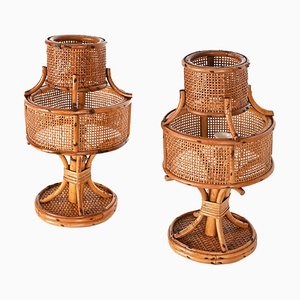 Mid-Century Italian Wicker and Rattan Table Lamps, 1960s, Set of 2