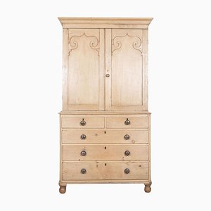 English Carved Pine Linen Press, 1800s