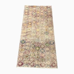 Tapis Floral Délavé Vintage Noué à la Main