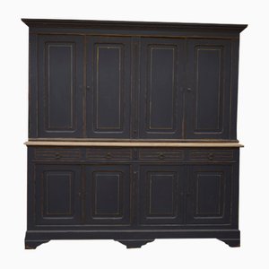 Large Black Patinated 2-Part Cupboard in Fir with 8 Doors and 4 Drawers, 1900s