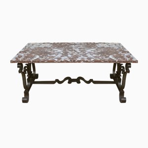 Wrought Iron Coffee Table with Original Marble Top, 1950s