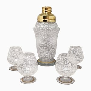 Cocktail Shaker Set with Four Glasses, Italy, 1960s, Set of 5