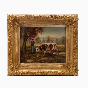 After Julien Dupre, The Sheperdess of Cows, 2008, Oil on Canvas, Framed